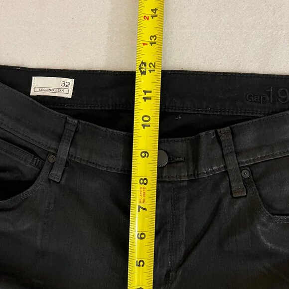 Gap 1969 Women's Stretch Coated Black Biker Legging Jeans Size 32 - Picture 9 of 11